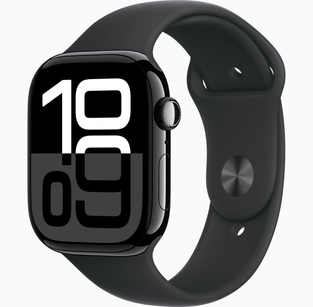 Apple Watch Series 10 GPS 46 мм, корпус из алюминия цвета «чёрный глянец», спортивный ремешок черного цвета M/L (MWWQ3) Apple Watch Series 10 GPS 46 мм, корпус из алюминия цвета «чёрный глянец», спортивный ремешок черного цвета M/L (MWWQ3)
