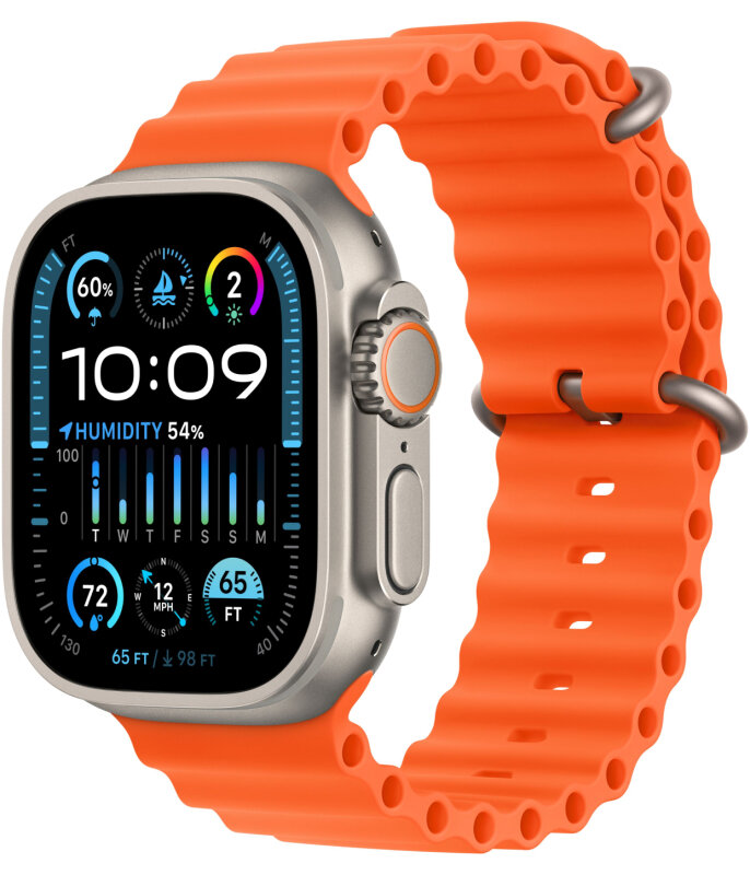 Apple Watch Ultra 2 GPS, 49 мм, корпус из титана, ремешок Ocean оранжевого цвета (FREH3) CPO Apple Watch Ultra 2 GPS, 49 мм, корпус из титана, ремешок Ocean оранжевого цвета (FREH3) CPO