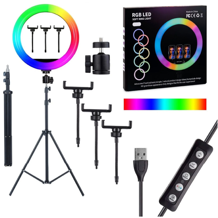 Кольцевая лампа RGB LED MJ36  + штатив 2.1м