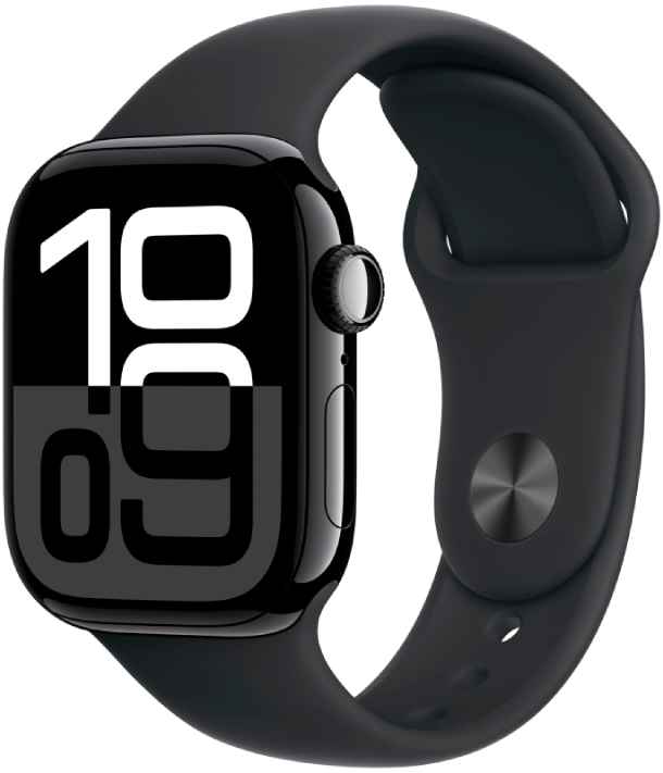 Apple Watch Series 10 GPS 42 мм, корпус из алюминия цвета «чёрный глянец», спортивный ремешок черного цвета S/M (MWWE3) Apple Watch Series 10 GPS 42 мм, корпус из алюминия цвета «чёрный глянец», спортивный ремешок черного цвета S/M (MWWE3)