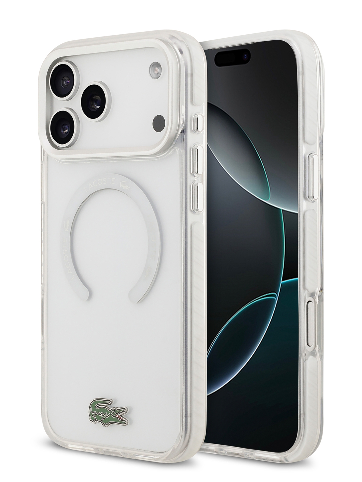Чехол Lacoste для iPhone 17 Pro Max ShockProof Lacquer Metal logo Hard Frosted Clear/White (MagSafe)
