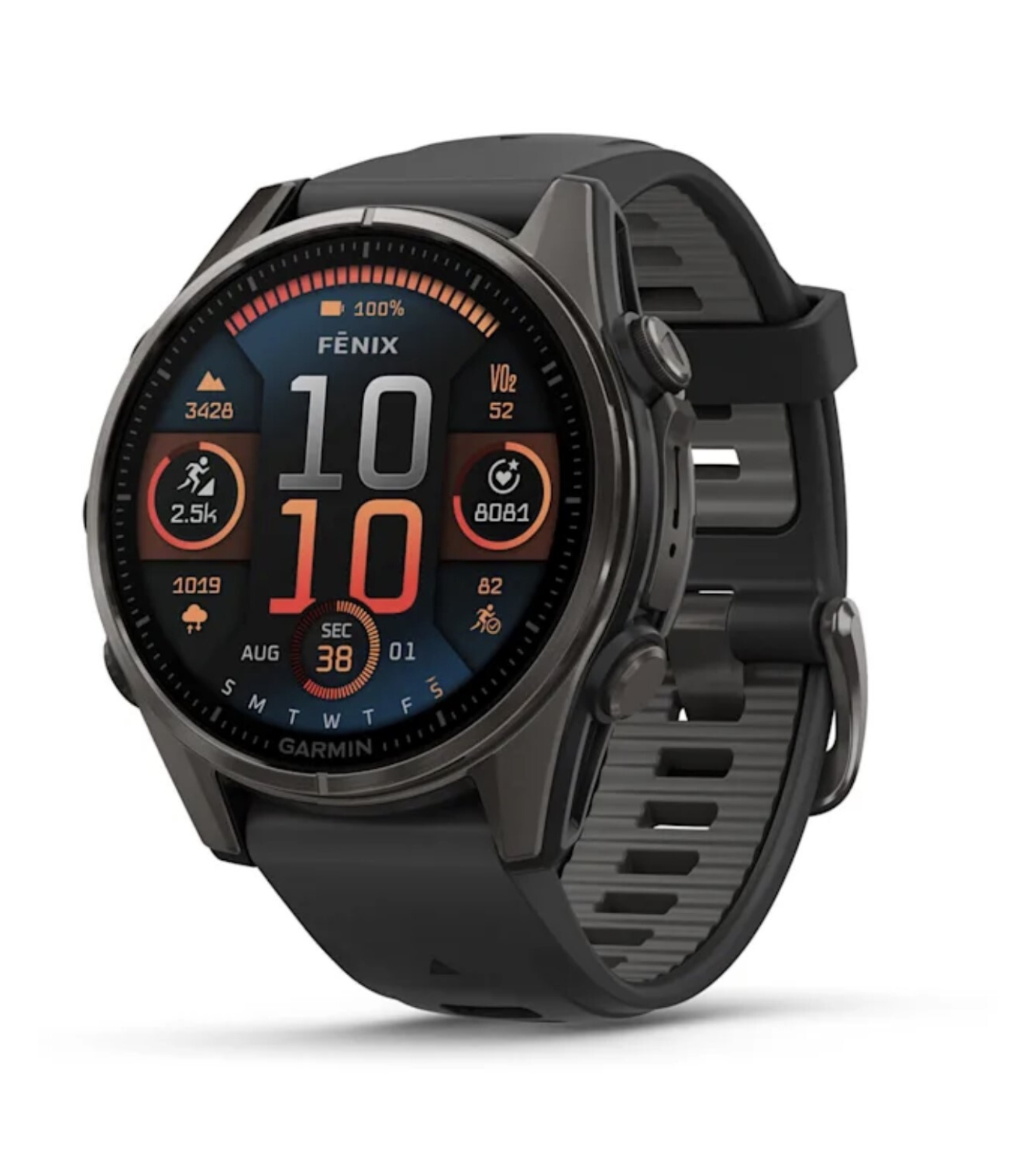 Умные часы Garmin Fenix 8, 43 мм, AMOLED, Sapphire Carbon Gray DLC Titanium with Black/Pebble Gray silicone band