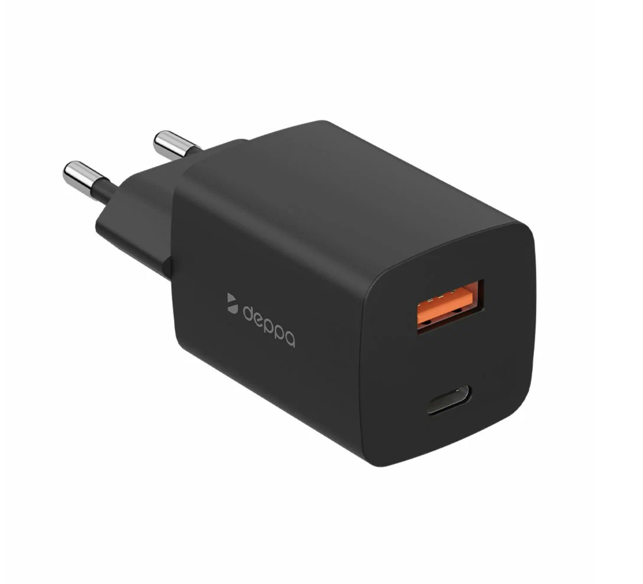 Сетевое зарядное устройство Deppa USB A + USB-C, PD 3.0, QC 3.0, 45W, GaN, черный Сетевое зарядное устройство Deppa USB A + USB-C, PD 3.0, QC 3.0, 45W, GaN, черный