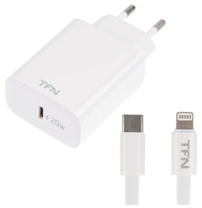 Сетевое зарядное устройство TFN USB-C + кабель USB-C, 20W, белый Сетевое зарядное устройство TFN USB-C + кабель USB-C, 20W, белый