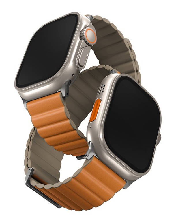 Ремешок Uniq Revix Premium Ed. Leather/Silicone Saffron Orange/Khaki для Apple Watch 42/44/45/49мм