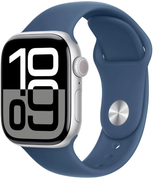 Apple Watch Series 10 GPS 42 мм, корпус из алюминия серебристого цвета, спортивный ремешок цвета «синий деним» S/M (MWWA3) Apple Watch Series 10 GPS 42 мм, корпус из алюминия серебристого цвета, спортивный ремешок цвета «синий деним» S/M (MWWA3)