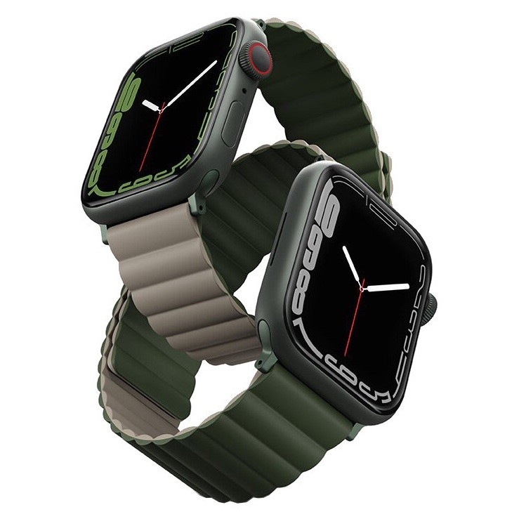 Ремешок силиконовый Uniq REVIX для Apple Watch 49/45/44/42, цвет зеленый/серо-бежевый