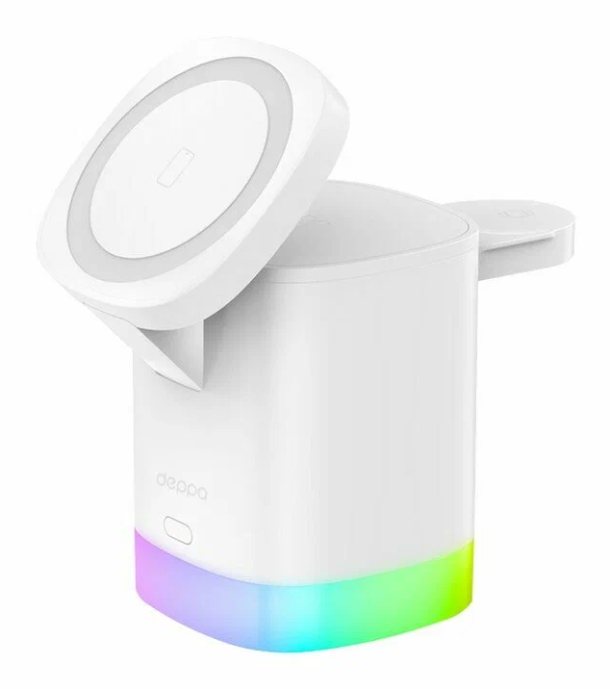 Беспроводная зарядная станция Deppa 3 в 1 MagSafe Tower Stand QI складная, белый Беспроводная зарядная станция Deppa 3 в 1 MagSafe Tower Stand QI складная, белый