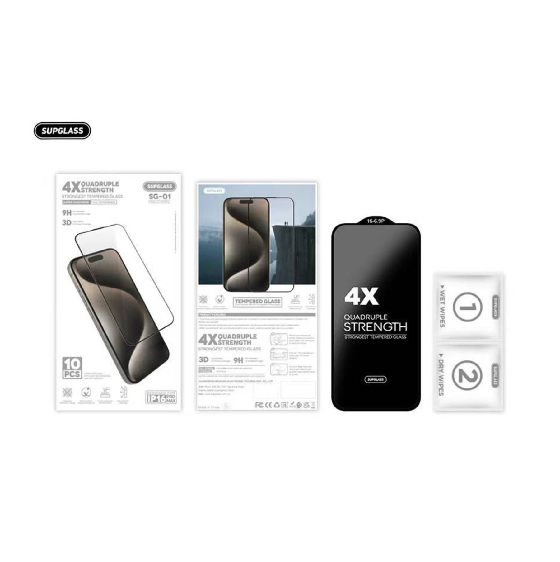 Стекло Supglass SG-01 4X Quadruple Strength Glass 10- in-1 For IP 16 Pro Max (6.9)