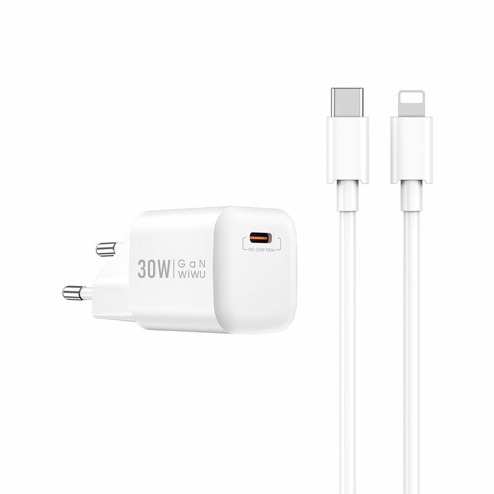 Сетевое зарядное устройство WiWU U006 USB-C 30W+кабель Type-C-Type-C белый Сетевое зарядное устройство WiWU U006 USB-C 30W+кабель Type-C-Type-C белый