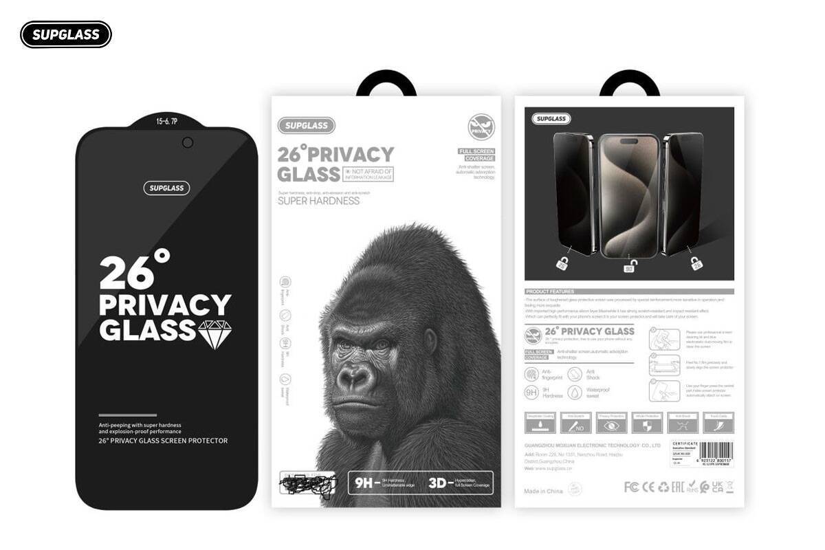 Защитное стекло SupGlass SG-12 Full Screen Coverage 26° Privacy Glass iPhone 17 Air (6.6)