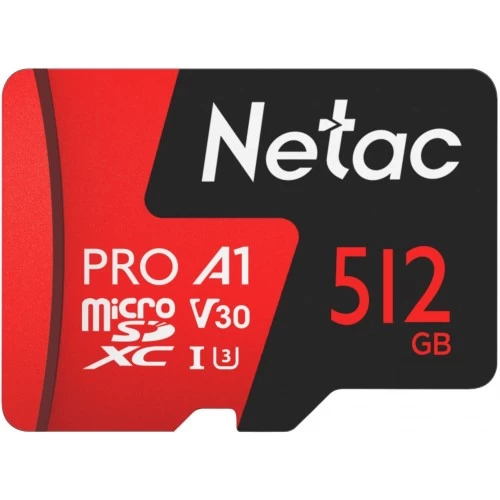 Карта памяти MicroSDXC 512GB Netac P500 Extreme Pro Class 10 UHS-I A1 V30 (100 Mb/s) + SD адаптер