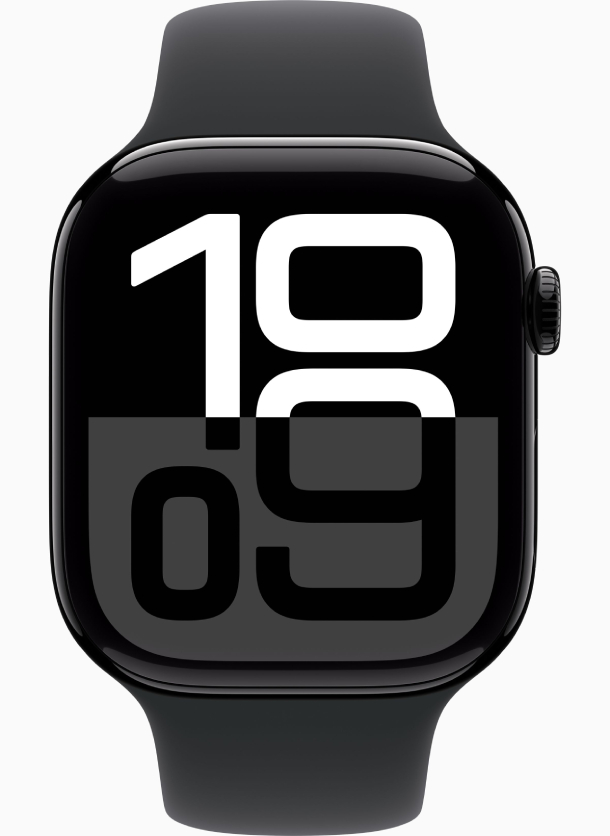 Apple Watch Series 10 GPS 46 мм, корпус из алюминия цвета «чёрный глянец», спортивный ремешок черного цвета M/L (MWWQ3) Apple Watch Series 10 GPS 46 мм, корпус из алюминия цвета «чёрный глянец», спортивный ремешок черного цвета M/L (MWWQ3)