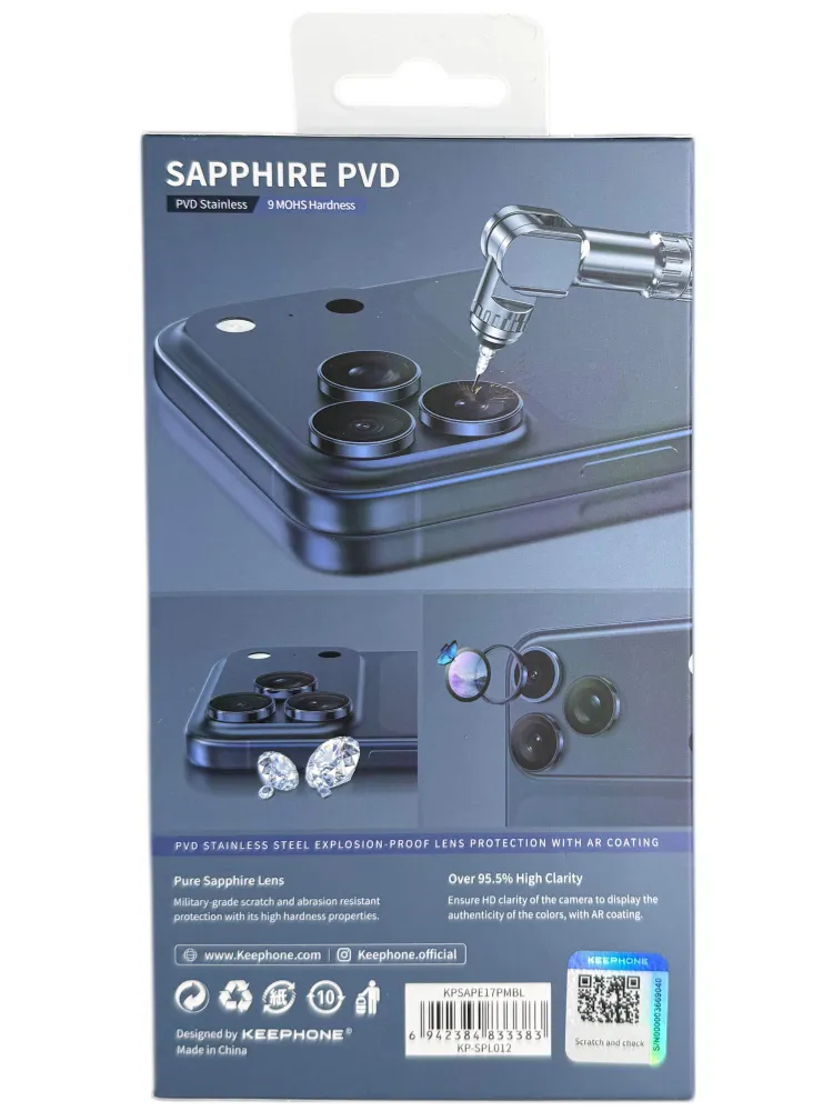Защитные линзы Keephone SAPPHIRE PVD на камеру iPhone 17 Pro/17 Pro Max, Blue