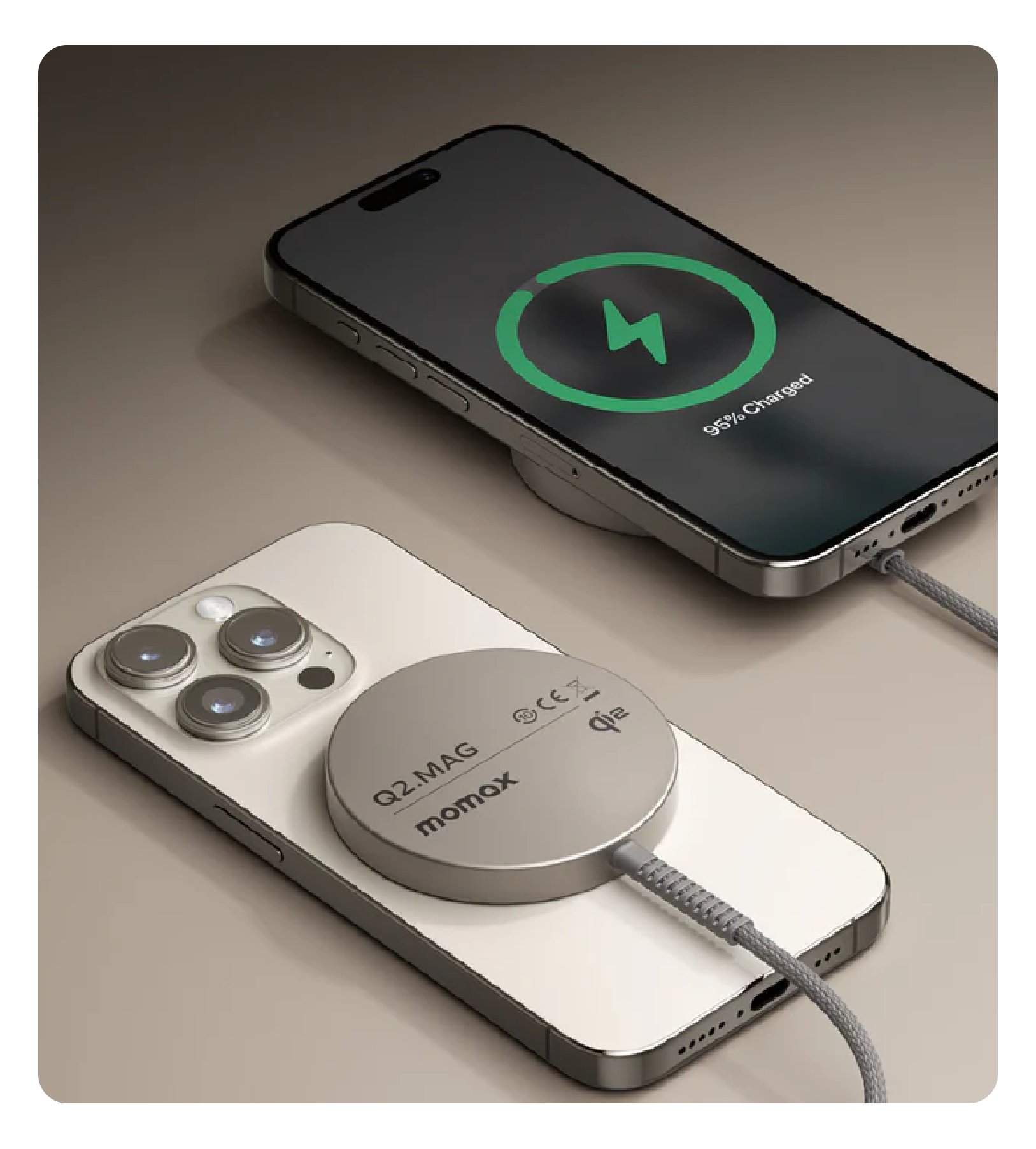 Беспроводное зарядное устройство Momax UD32L Qi2 Magnetic Wireless Charger Titanium
