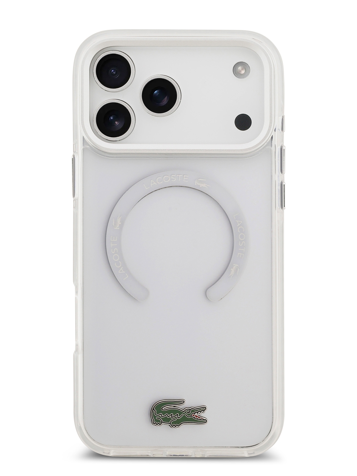 Чехол Lacoste для iPhone 17 Pro Max ShockProof Lacquer Metal logo Hard Frosted Clear/White (MagSafe)