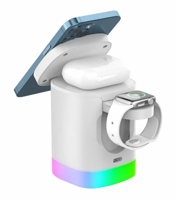 Беспроводная зарядная станция Deppa 3 в 1 MagSafe Tower Stand QI складная, белый Беспроводная зарядная станция Deppa 3 в 1 MagSafe Tower Stand QI складная, белый