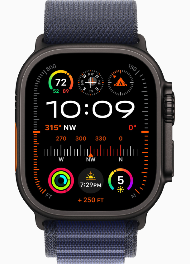 Apple Watch Ultra 2 (2024) GPS, 49 мм, корпус из черного титана, ремешок Alpine темно-синего цвета М (MYPX3)