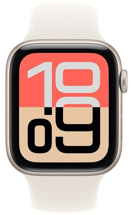 Apple Watch SE 3 (2025), 44mm, Starlight Aluminum Case Starlight Sport Band M/L (MEHJ4)