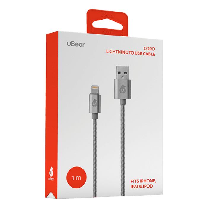 Кабель Ubear USB-A – Lightning, (Nelon+Aluminum), 1м, серый
