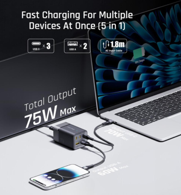 Сетевое зарядное устройство F4018 5 В 1 VOLTME VITO EZTRAVEL DESKTOP 75W 5-IN-1 CHARGER Сетевое зарядное устройство F4018 5 В 1 VOLTME VITO EZTRAVEL DESKTOP 75W 5-IN-1 CHARGER