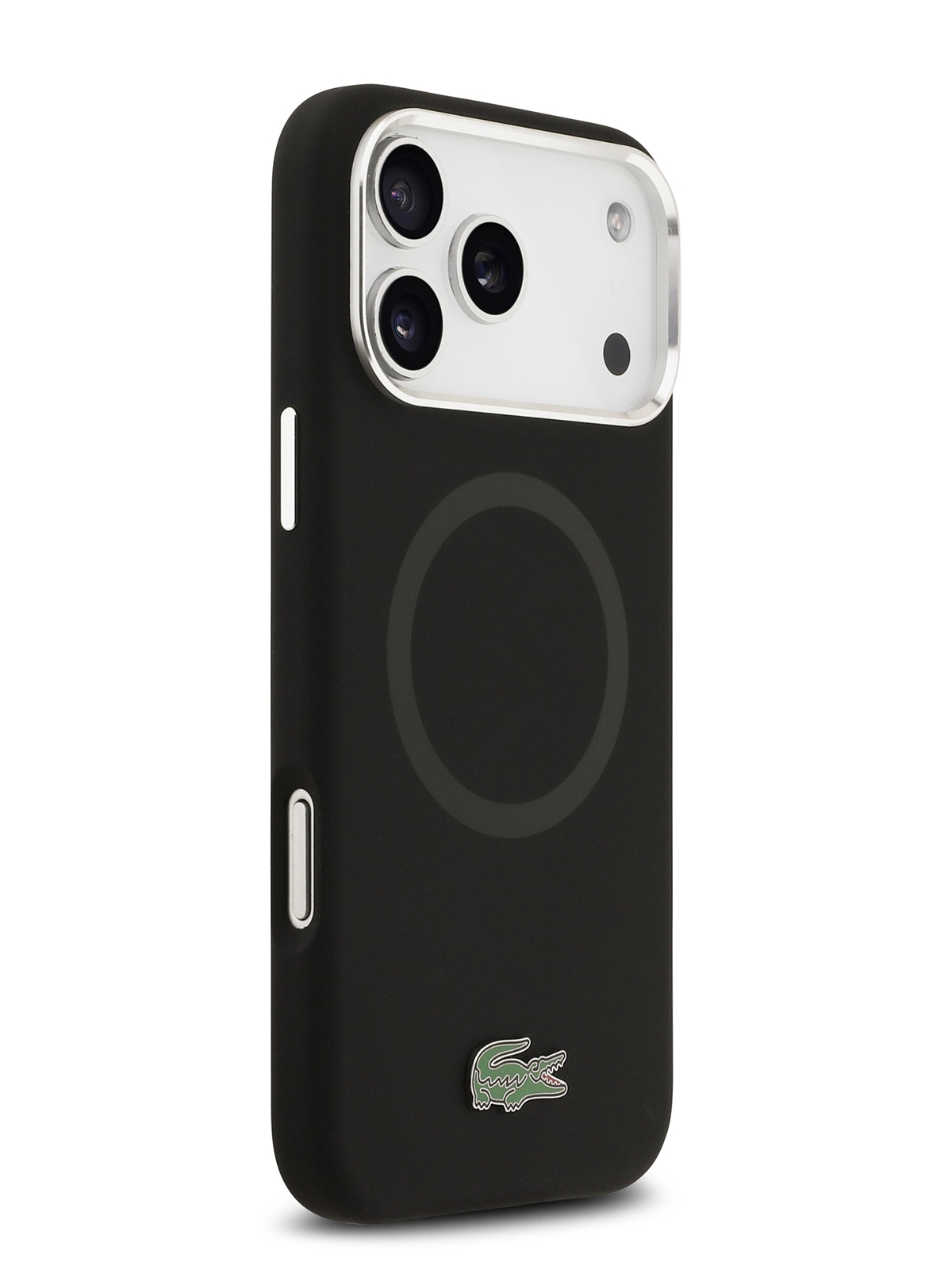 Чехол Lacoste для iPhone 17 Pro Liquid silicone Lacquer Metal logo & Camera Hard Black (MagSafe)
