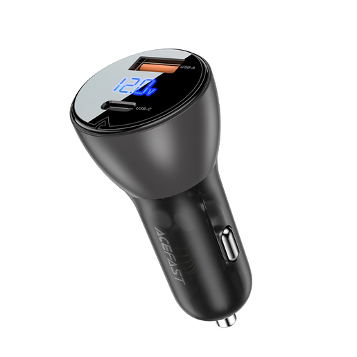 Автомобильное зарядное устройство Acefast B6 metal car charger 63W (USB-A+USB-C) with digital display, Black