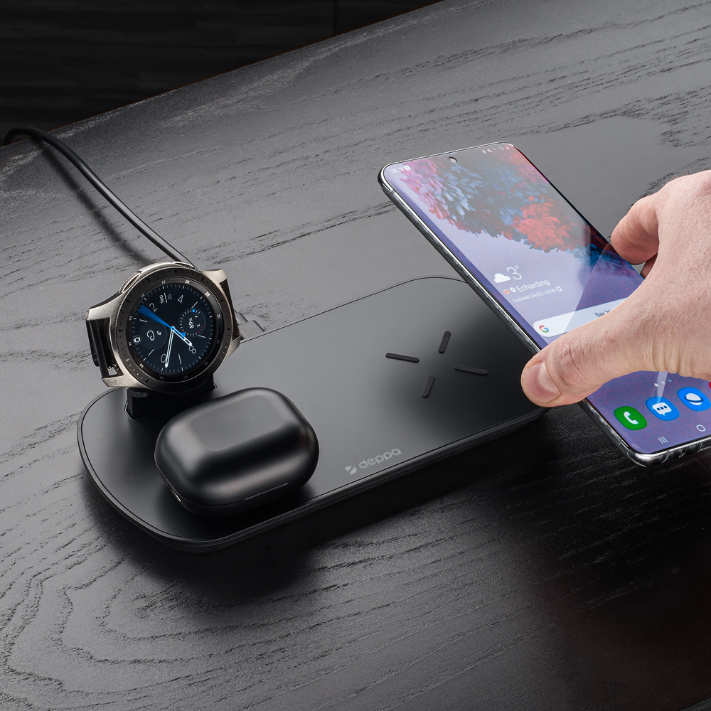 Зарядная станция Deppa 3 в 1: Qi, Galaxy Watch, Galaxy Buds, 17.5W, черная