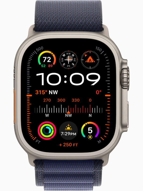 Apple Watch Ultra 2 (2024) GPS, 49 мм, корпус из бежевого титана, ремешок Trail темно-синего цвета (MX4J3)
