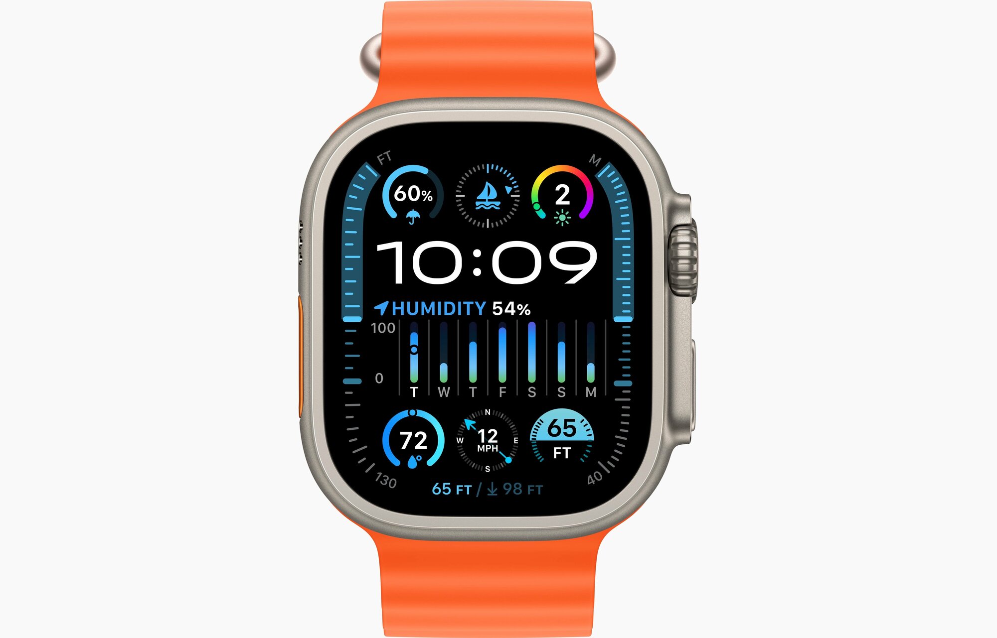 Apple Watch Ultra 2 GPS, 49 мм, корпус из титана, ремешок Ocean оранжевого цвета (FREH3) CPO Apple Watch Ultra 2 GPS, 49 мм, корпус из титана, ремешок Ocean оранжевого цвета (FREH3) CPO